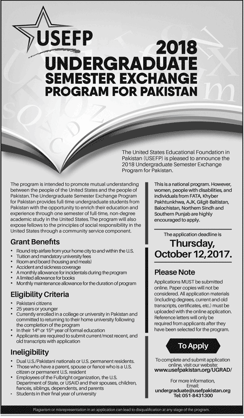 USEFP Undegraduate Semester Exchange Program Pakistan 2018