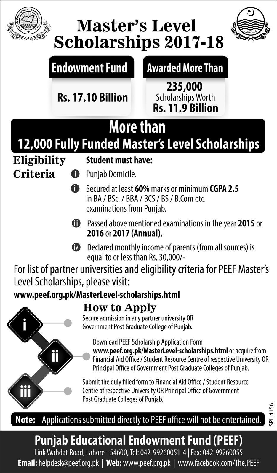 Master Level PEEF Scholarships 2017, Eligibility, Form