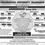 Foundation University Islamabad FUI Admission 2018