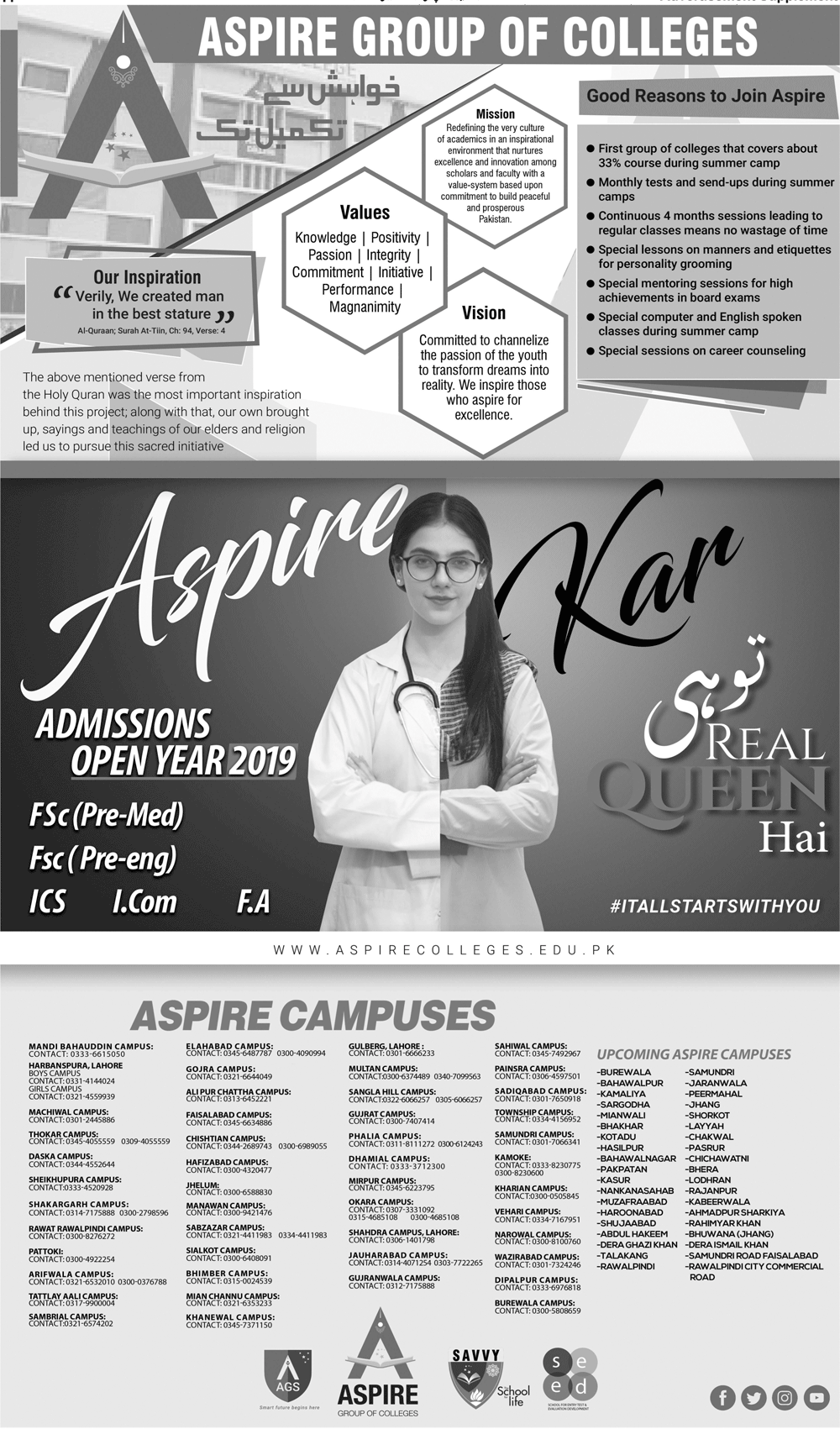 Aspire Group of Colleges 1st Year Admission 2019, Scholarships
