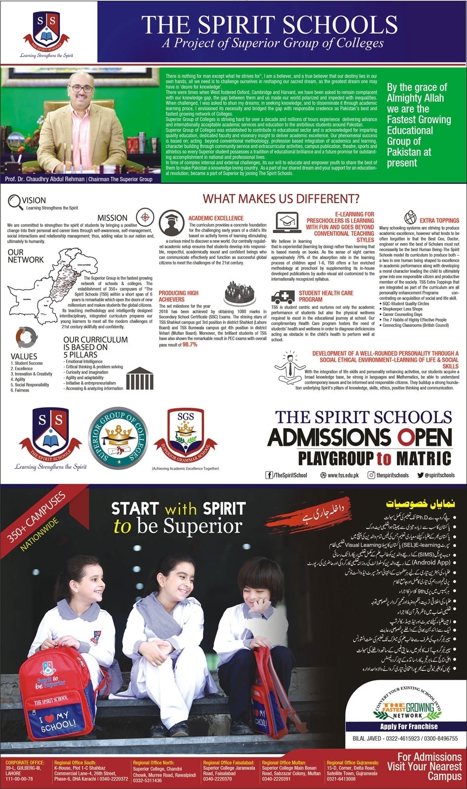 The Spirit School Admission 2024 in PG to Matric, Fee Structure & Form Download