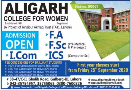 Aligarh College For Women Lahore Admission 2020