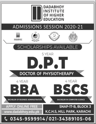 Dadabhoy Institute Of Higher Education Admission 2021