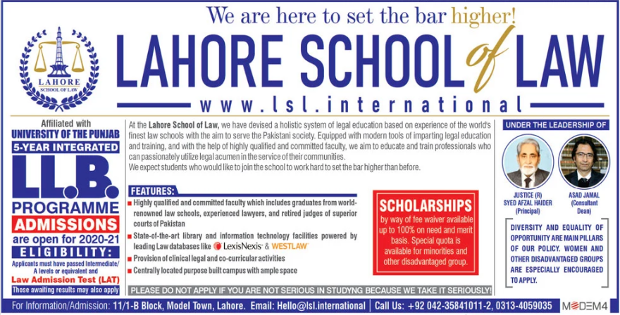 Lahore School of Law LSL Admission 2024 in LLB 5 Years Program