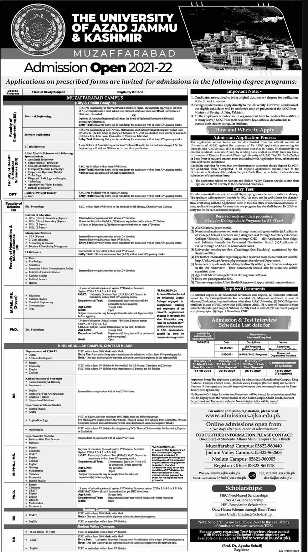 AJKU Muzaffarabad Admission 2021 Schedule, Apply Online, Merit List