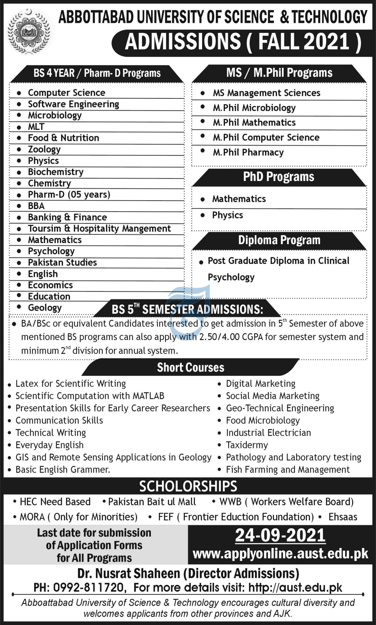 Abbottabad University of Science and Technology AUST Admission 2021