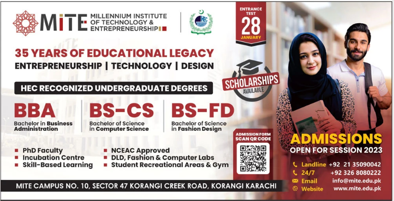Millennium Institute of Technology & Entrepreneurship Karachi Admission 2024