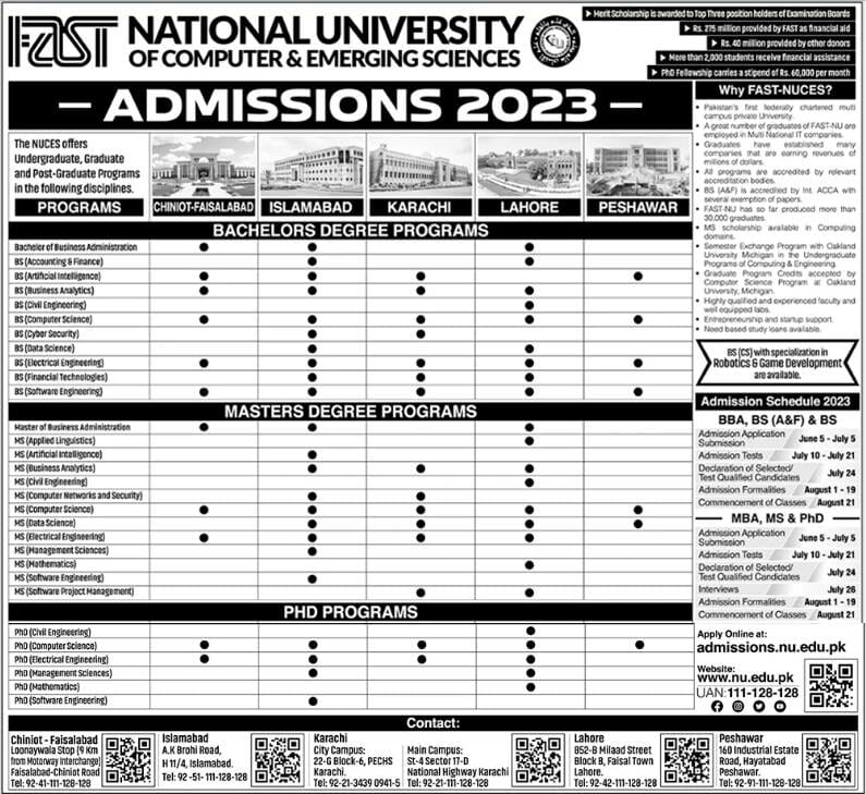 FAST University Lahore Admission 2023 & Entry Test Result