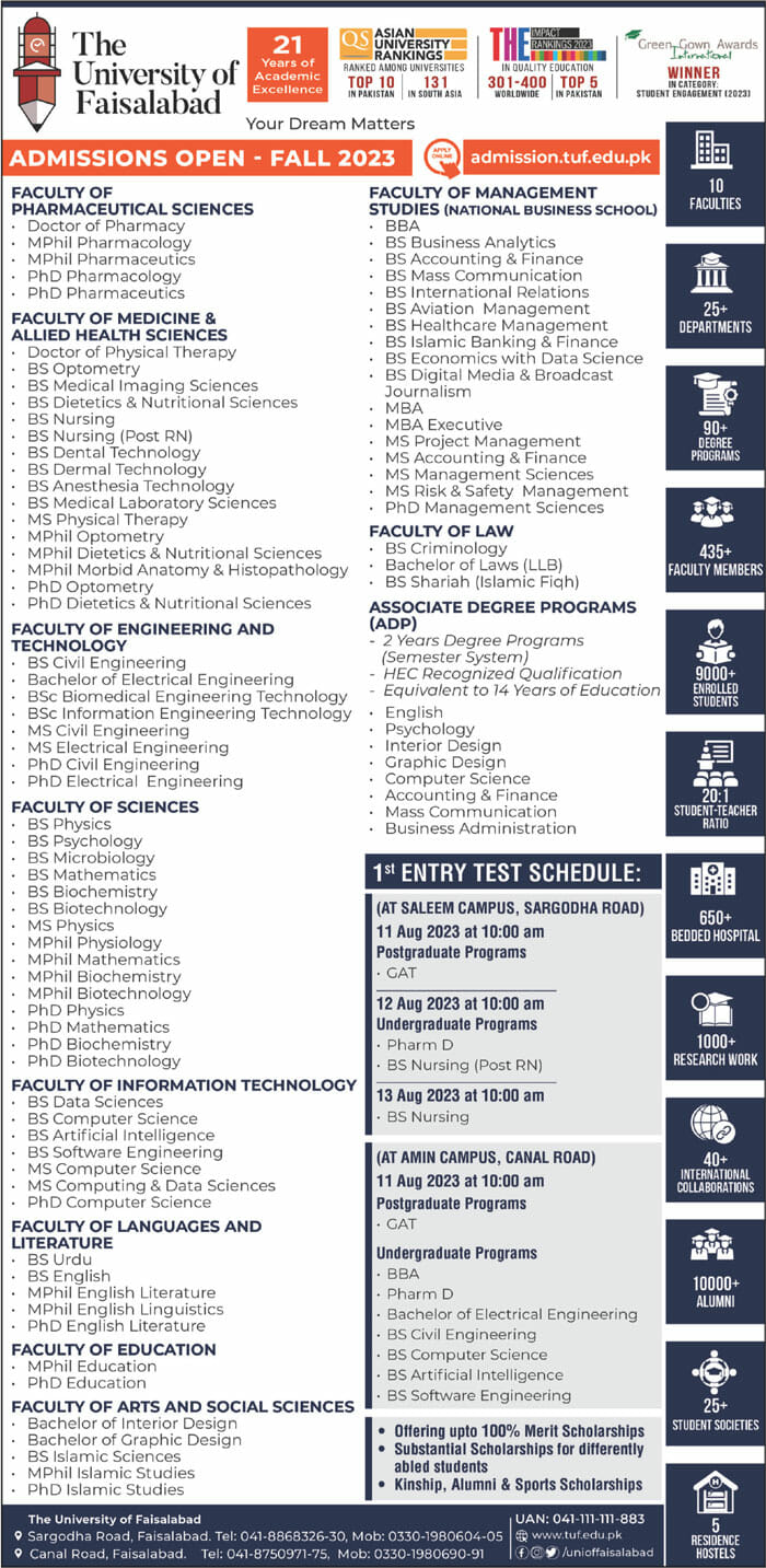 University Of Faisalabad Admission 2023