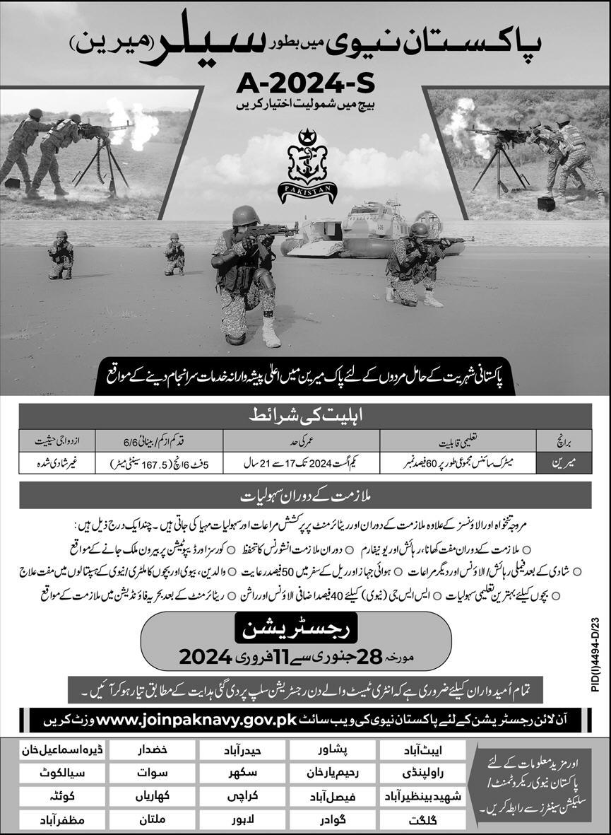 Join Pak Navy As Sailor A-2024 S Batch, Ad, Registration, Result