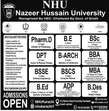 Nazeer Hussain University NHU Karachi Admission 2024