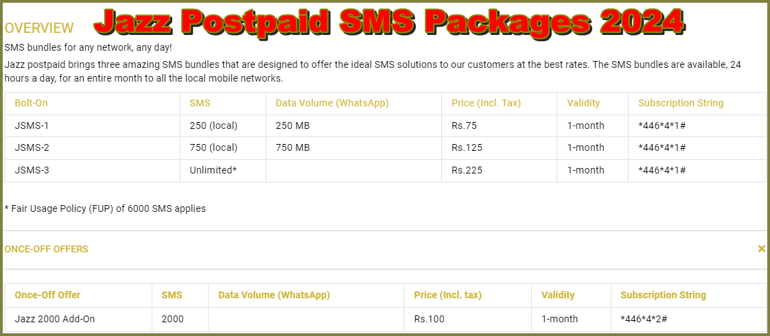Jazz Postpaid WhatsApp & SMS Packages 2024