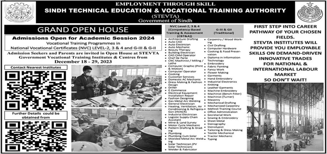 STEVTA Admission 2024 in Competency Based Training Programs