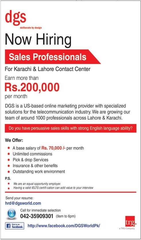 DGS Jobs 2021 in Lahore & Karachi-Earn Rs 200000 Per Month