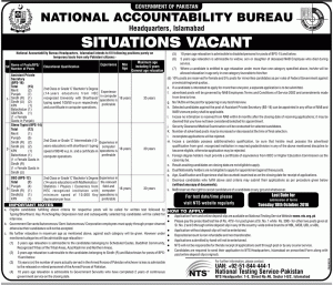 NAB Islamabad Jobs 2016, NTS Form And Result