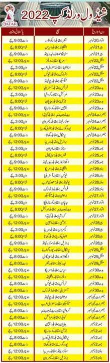 Fifa World Cup 2022 Schedule in Urdu As Per PST