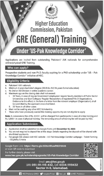 GRE General Training 2023 under HEC & US-Pak Knowledge Corridor
