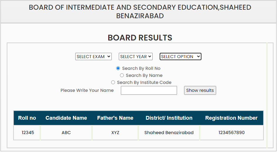 BISE Nawabshah Board Result 2024 SSC and HSSC 2024 By Roll No & Name