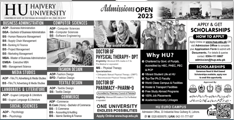 Hajvery University (HU) Euro (Lahore) & Sheikhupura Campuses Admission 2023