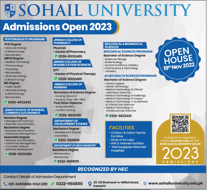 Sohail University Admission 2023 Schedule, Apply Online