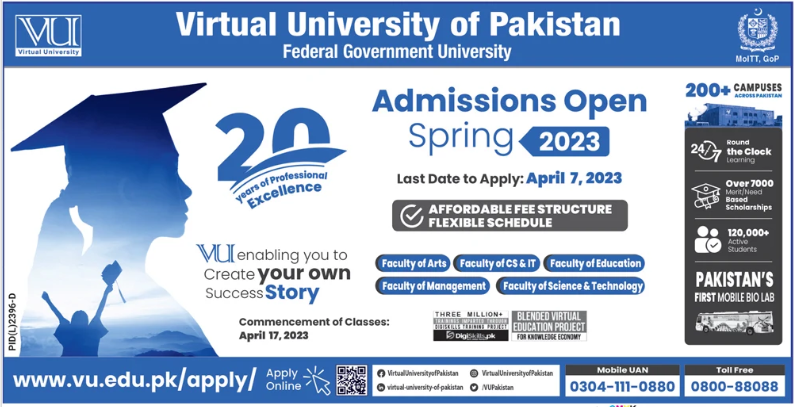 Virtual University (VU) Admission 2023 Procedure, Fee & Courses