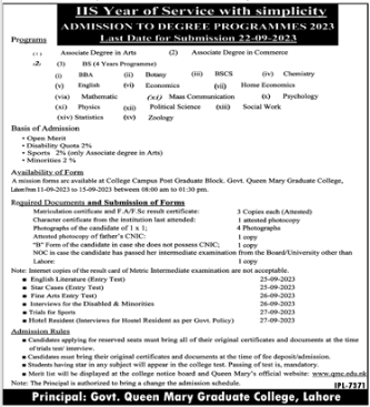 QMC Lahore BA, BSC, BCOM, BS Honors Admission 2023, Merit list